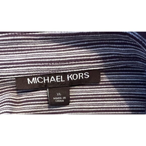 Michael Kors men's purple/white triped polo shirt size XL BUtton neck - Picture 5 of 8